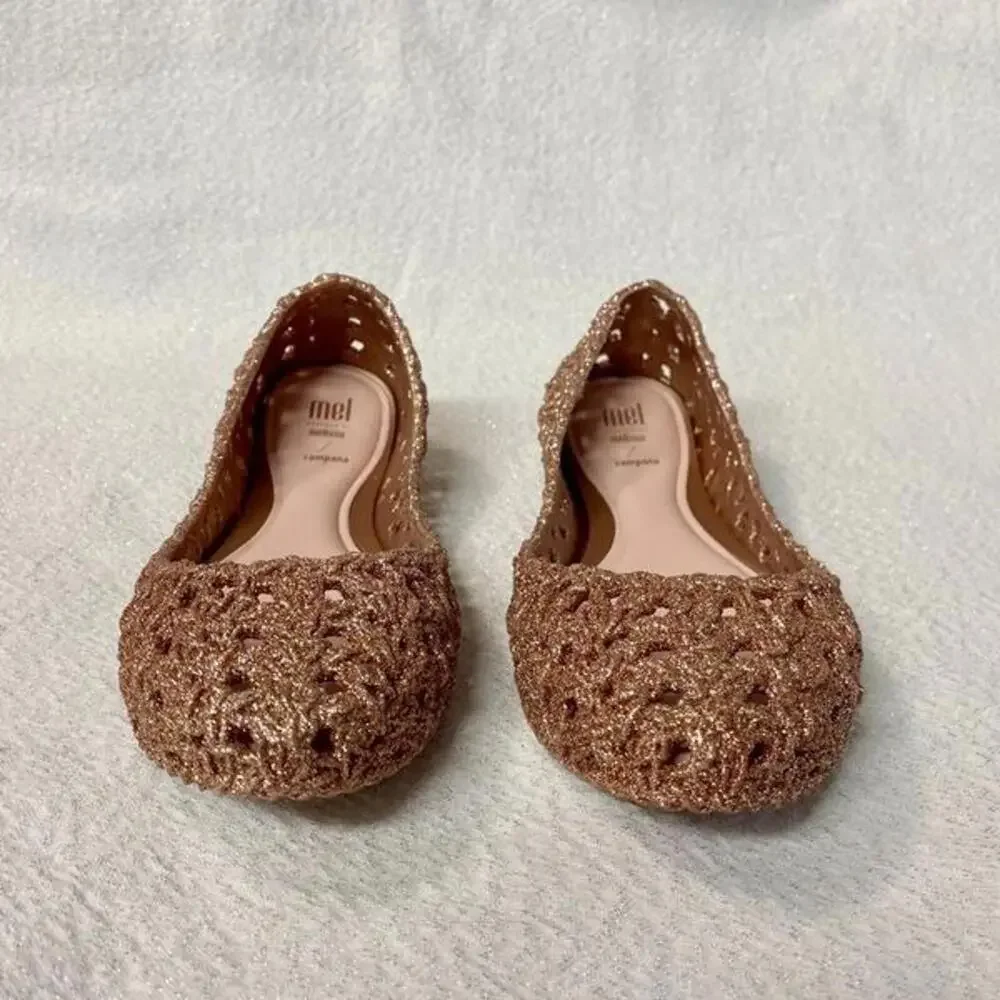 MEL By Melissa Campana Pink Glitter Flats Shoes Size 2 Girls Youth New In Box